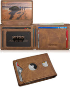 Airtag Wallet for Men, with Cash Pocket 2 ID Window 13 Cards, Slim Leather by Miyozi