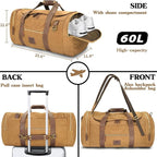 60L Travel Bags for Men, Nomad Canvas Duffle Bag Vintage Genuine Leather Travel - Image 3