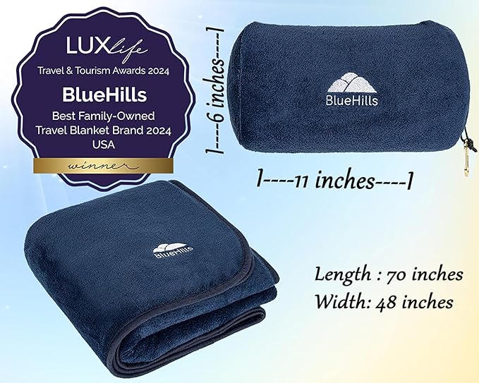 BlueHills Travel Blanket Pillow Rolled Premium Soft Plush Airplane Throw - Image 3