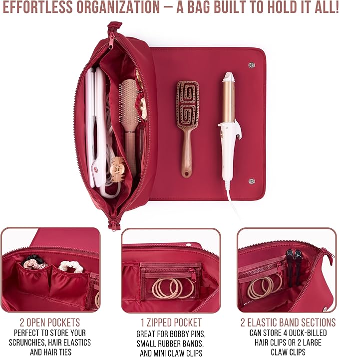 BAREFOOT CARIBOU Hair Tools Travel Bag and Heat Resistant Mat for Flat Irons, Straighteners, Curling Iron, and Haircare Accessories, 2-in-1 design, with Interior Pockets, Portable Organizer