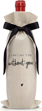 RYIGYWE Black Bow Ribbon Ideas Engagement Gift Wine Bag - 1 PCS Godparents Proposal for Bridesmaids Bride Groom Couples Her Him Officiant Gift for Getting Married Engagement Bridal Shower - A59