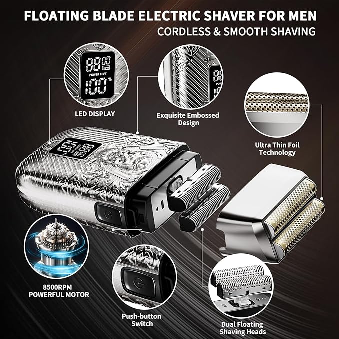 Professional Cordless Mens Hair Clippers & Beard Trimmer and Electric Shavers Kits & Sets,Metal Hair Clippers Cutting Grooming Kit with Long Battery Life for Family Barber Use (Gray)