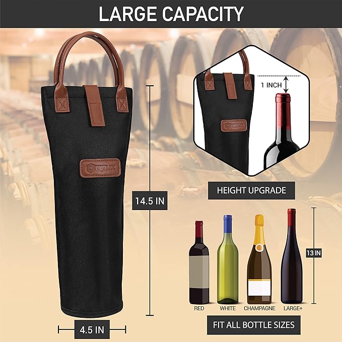 opux Wine Bag Single Bottle Carrier Tote, Insulated Travel Wine Cooler Bag - Image 3