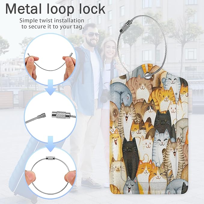Cartoon Cats Luggage Tags, 2 Pack Luggage Tag, Leather Privacy Cover ID Label - Image 5