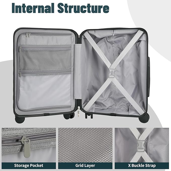 Lightweight Luggage with Spinner Wheels & YKK Zipper, 3-Piece Suitcase ABS+PC - Image 4
