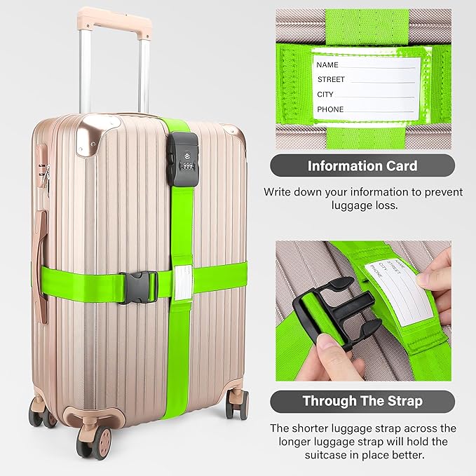Luggage Straps, 2 Pack Adjustable Heavy Duty Cross Suitcase Straps - Image 3