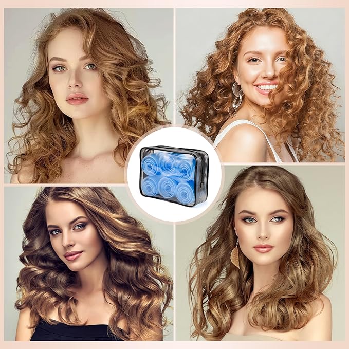 Obeoby 4 Sizes Hair Rollers for Women, 50 Pcs Set Hair Curlers with Clips Comb Curlers for Long Short Curly Hair and Bangs (25, 36, 48, 60mm), Blue