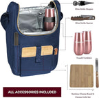 Truvelli Plush Picnic Premium Wine Bag, 7-in-1 Insulated 2 Bottle Wine Carrier - Image 3
