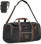 Vintage Canvas Duffle Bag, 50L Genuine Leather Travel Duffel Backpack by DensataTravelBag