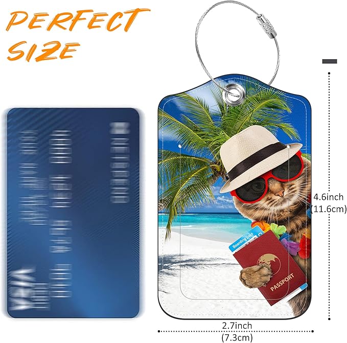2 Pack Luggage Tag for Suitcase Funny Cat Passport Leather Travel Cruise - Image 2