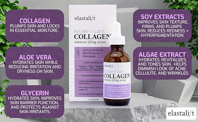 Elastalift Collagen Serum For Face | Collagen Face Serum For Skin Tightening Helps Lift, Plump, & Firm Sagging Skin | Serums For Skin Care | Anti Wrinkle Boost, Fragrance Free, 1.75 Fl Oz