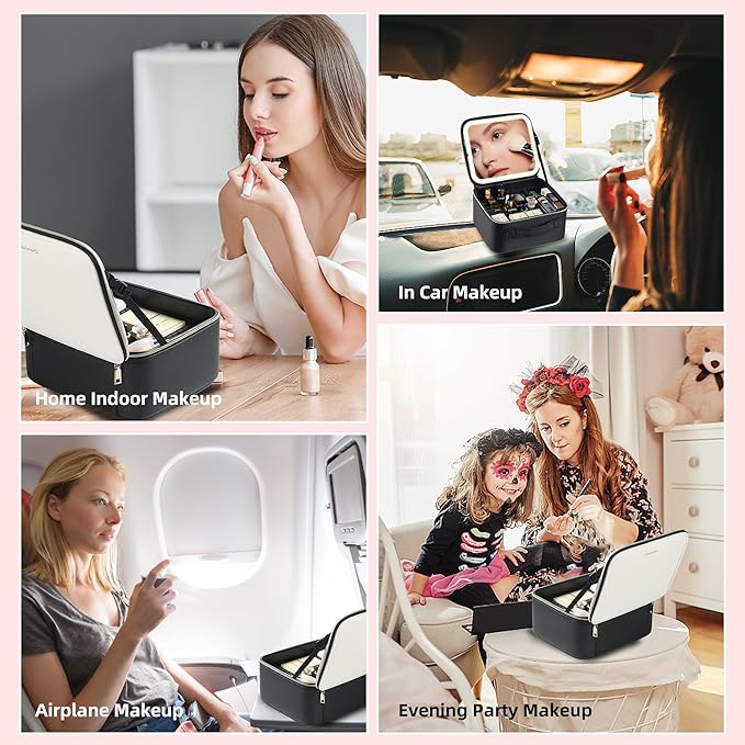 Travel Makeup Bag with LED Mirror – Waterproof Cosmetic Train Case with - Image 6