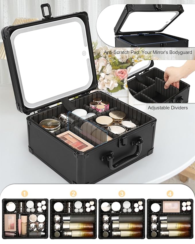 Makeup Box with LED Mirror, Makeup Bag with Light up Mirror& Adjustable - Image 4