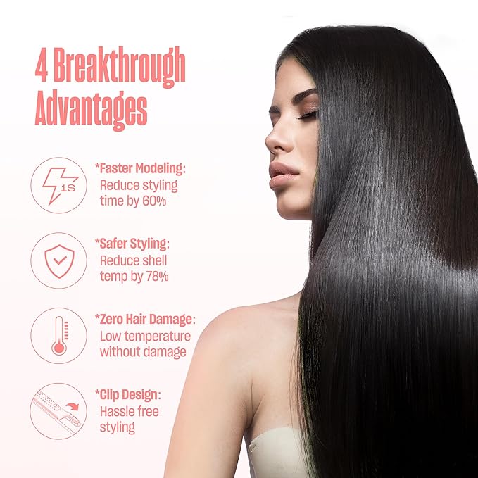 Hair Straightener and Curler 2 in 1 by BeKind Flex, 360° Hair Styler Flat Iron for All Styles, Floating Plates Design, Airflex Lower Temp for Better Styling, Gift for Girls and Women (Peach)