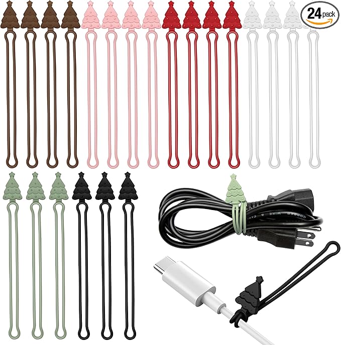 Nearockle 24Pcs Silicone Cable Ties Cord Organizer, 4.5" Reusable Cute by ELECTRONICSORGANIZATION