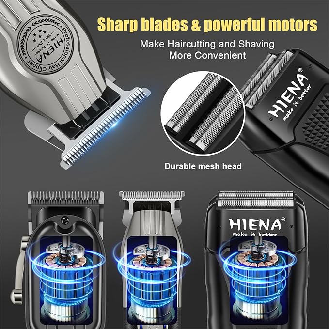 HIENA PRO Hair Clippers for Men Professional Cordless Hair Clippers Electric Beard Trimmer and Foil Shaver Set Home Hair Cutting Kit Type-C Rechargeable for Barber Clippers with LED Display