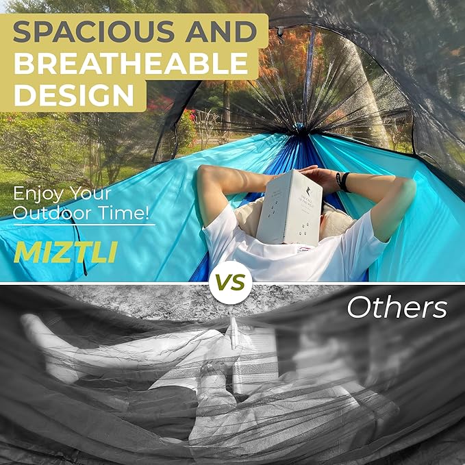 Miztli Camping Hammock -Portable Hammock w/Spacious Net & Tree Straps - Image 3