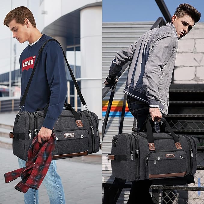 WITZMAN Mens Duffle Bags for Traveling Canvas Weekender Travel Bag Expandable - Image 2