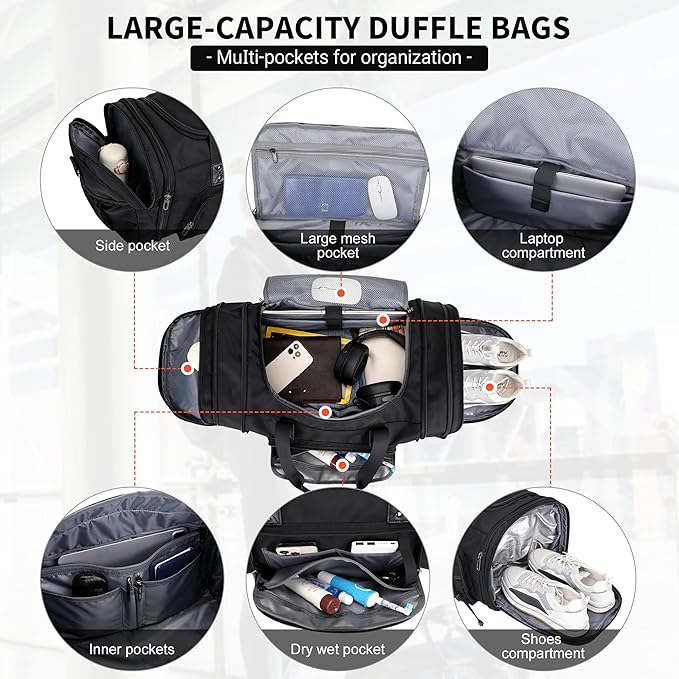 WITZMAN Duffle Bag for Men Nylon Large Gym Weekender Bag - Image 4