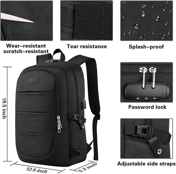 AMBOR Travel Laptop Backpack for Ｍen, 15.6-17.3 inch Laptop Backpack for School - Image 5