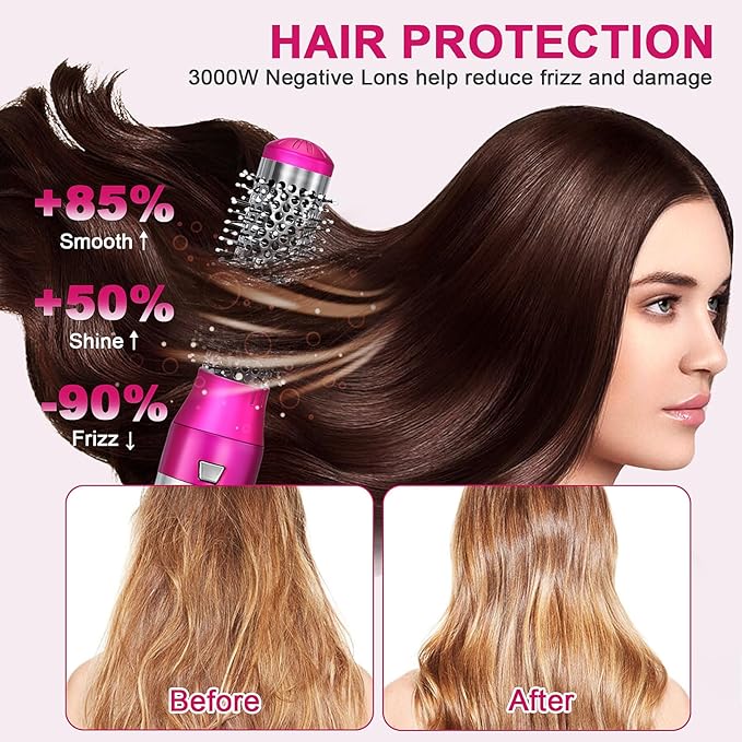 Blow Dryer Brush Set, Air Sculpt 3-in-1 Hot Air Brush Blow Dryer - Salon Blowout Styler for Curling, Volumizing & Straightening with 3 Interchangeable Heads, Sleek & Frizz-Free Hair, ALCI Safety Plug