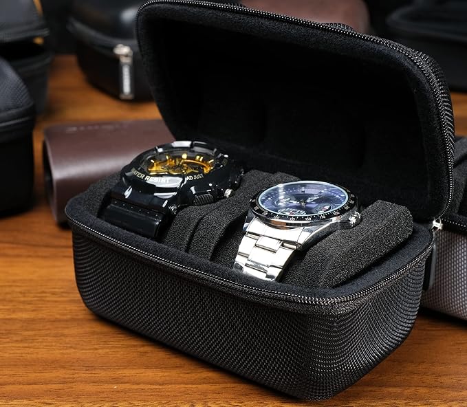 Hard Compact Watch Roll travel case, 2 Slots Portable holder and Organizer - Image 3