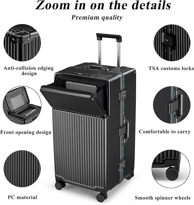 feilario 30in Super Large Captain Aluminum Frame Hardside Spinner Wheels Luggage - Image 4