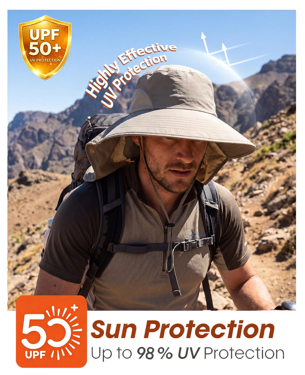 Outdoor UPF50+ Sun Hat Wide Brim Mesh Fishing Hat with Neck Flap (Large-X-Large / Pea Green)