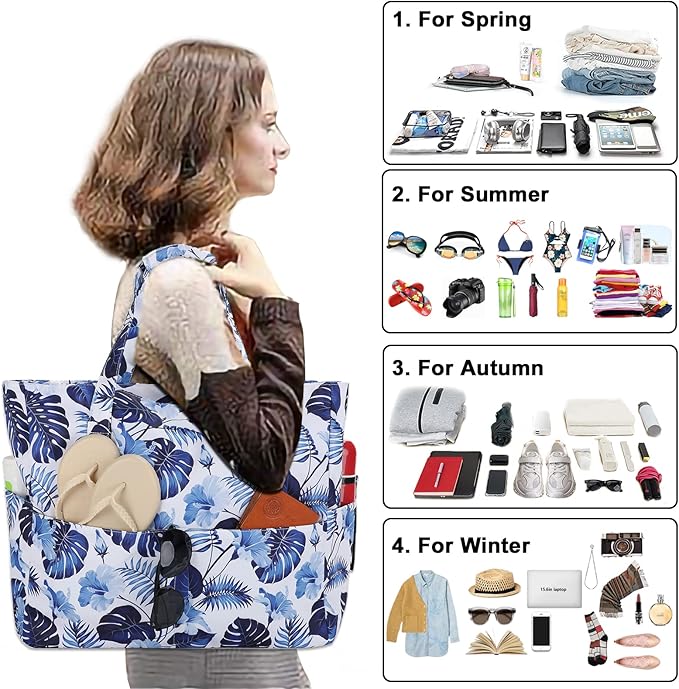 LEDAOU Large Beach Tote Bag Women Waterproof Sandproof Zipper Beach Tote Bag - Image 9