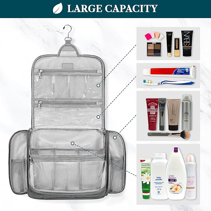 PAVILIA Large Hanging Toiletry Bag Travel Bag Women Men, Cosmetic Organizer - Image 5