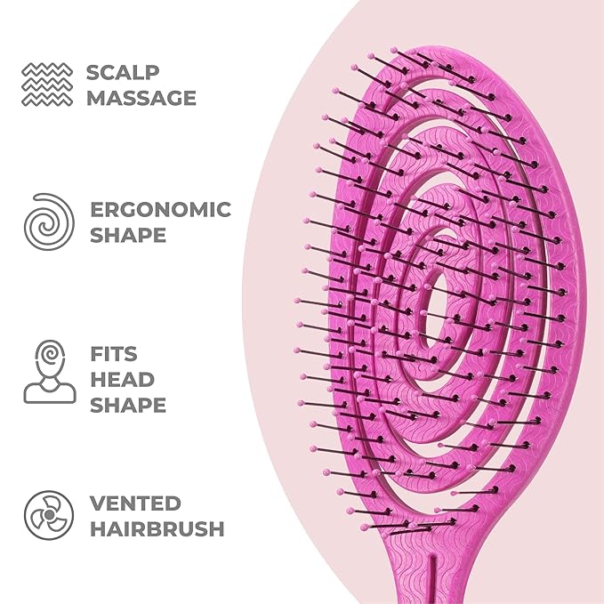 Ninabella Mini Spiral Brush - Hair Brush Detangler for Women - Pro Shower for Curly or Thick Hair - Detangling Vent Hairbrushes -Pink