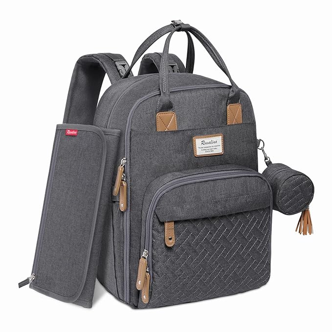 RUVALINO Diaper Bag Backpack, Large Capacity, Waterproof, Dark Gray by RUVALINO