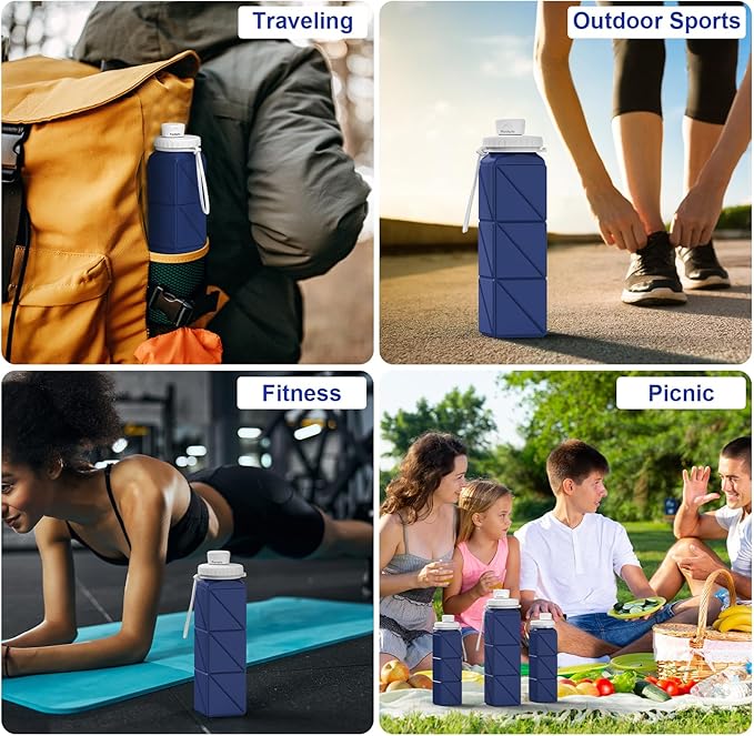 Collapsible Water Bottles 20.6oz Silicone Foldable Leakproof BPA Free Reusable - Image 7