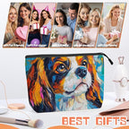 Cosmetic Bags Travel Makeup Toilet Case Waterproof Pouch for Women Girls 6.7X9.45inches - Vivid Artistic - Spaniel Canvas