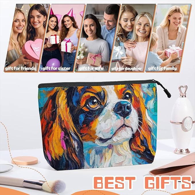 Cosmetic Bags Travel Makeup Toilet Case Waterproof Pouch for Women Girls 6.7X9.45inches - Vivid Artistic - Spaniel Canvas