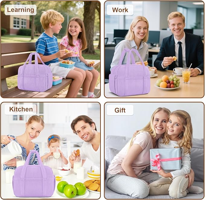 Corduroy Lunch Box Lunch Bag for Women Men, Cute Strawberry Small Insulated - Image 7