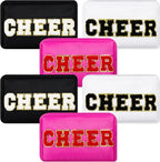 6 Pcs Cheer Makeup Bag Cosmetic Bag with Chenille Letter Patches Waterproof Portable Cheerleader Toiletry Zipper Pouch for Girl Women Appreciation (Bright Colors)