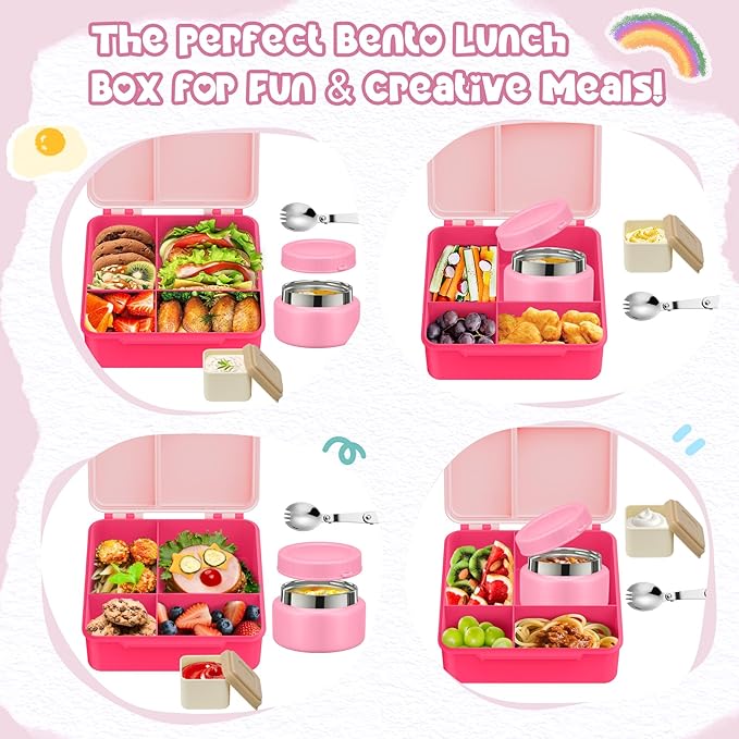Kids Bento Lunch Box with 8oz Soup Thermo, Kids Leakproof Lunch Food Containers - Image 5