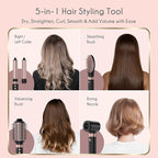 5 in 1 Ionic Hot Air Styler, 1400W Powerful Hair Dryer Brush, Auto-Wrap Curlers, Paddle Brush for Fast Drying, Volumizing with Travel & Storage Bag
