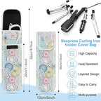 Shappy 2 Pcs Heat Resistant Hair Tools Bag Curling Iron Travel Case Cover Neoprene Flat Iron Holder Travel Case and Silicone Mat Pouch for Hot Hair Tools Storage Organizer(Line Flowers)