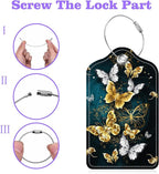 Set of 2 Luggage Tags Golden and White Butterfly Leather Suitcases Tag - Image 4
