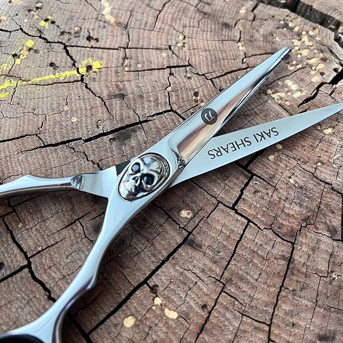 Saki Tachi Skull Screw Barber Shears/Scissors - 6 Inch Professional Barber Hair Scissors for Men - Japanese Steel