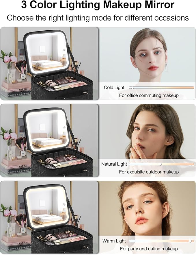 Chomeiu Makeup Bag with LED Mirror, Cute Cosmetic Bags Birthday Gifts - Image 4