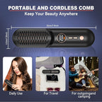 Cordless Hair Straightener Brush, Portable Mini Hair Straightening Brush for Travel, Rechargeable 9000 mAh USB-C, Lightweight Anti-Scald Heated Styling Tools & Appliances (Black)