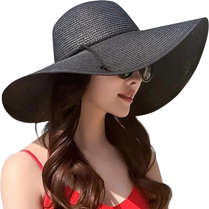 DRESHOW Beach Hats for Women Big Straw Wide Brim Summer Hat Floppy Foldable by DRESHOW