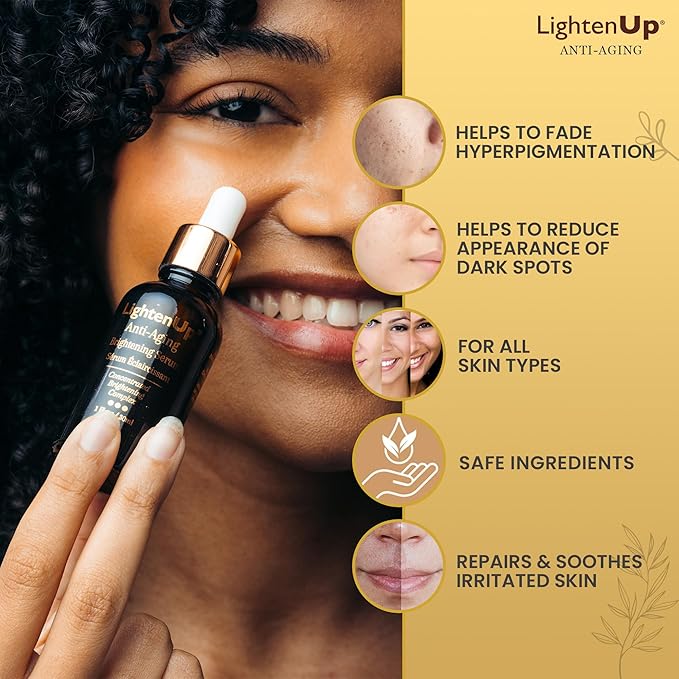 Lighten-Up Skin brightening Serum, 1 Fl oz / 30 ml, for Face, Armpits, Hands, Knees and Body, with Argan Oil and Shea Butter