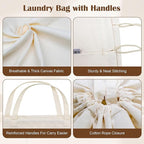 Canvas Laundry Bag with Handles & Drawstring 23.6"x35", Dirty Clothes Travel Bag - Image 5