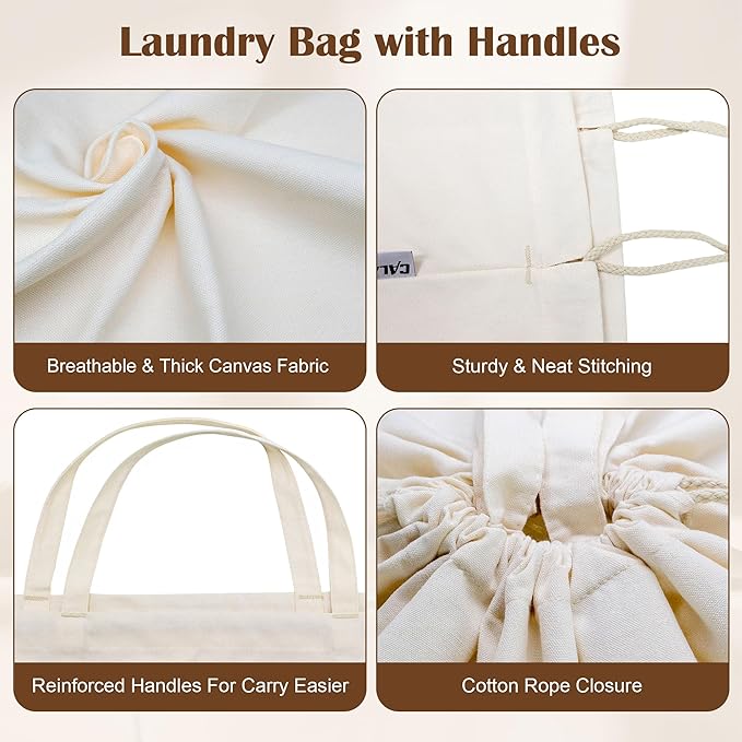 Canvas Laundry Bag with Handles & Drawstring 23.6"x35", Dirty Clothes Travel Bag - Image 5