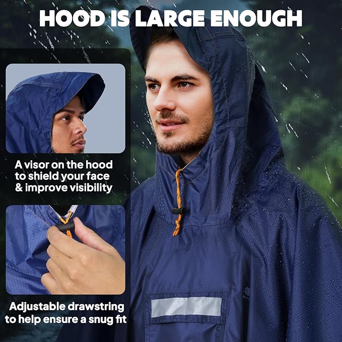 ANYOO Hooded Rain Poncho for Adults Waterproof Lightweight Rain Coat for Men - Image 5