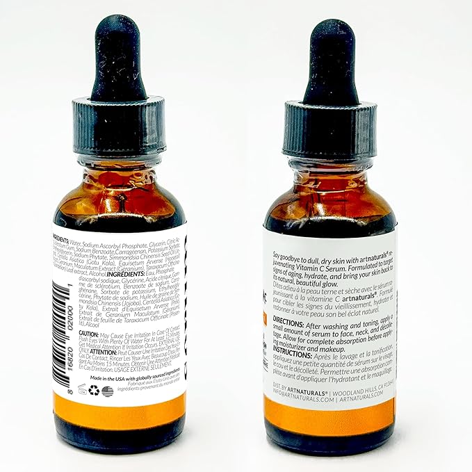 artnaturals Anti-Aging Vitamin C Serum - (1 Fl Oz / 30ml) - with Hyaluronic Acid and Vit E - Wrinkle Repairs Dark Circles, Fades Age Spots and Sun Damage - Enhanced 20% Vitamin C